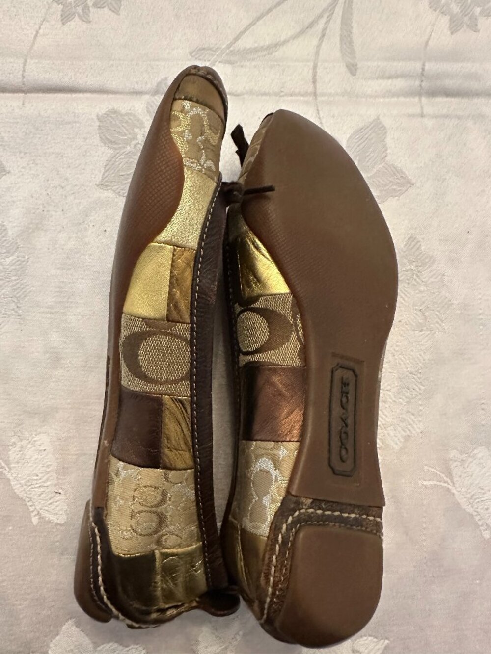 Coach Jenilee 7.5 Ballet Flats Signature C Patchwork Gold Brown Y2K